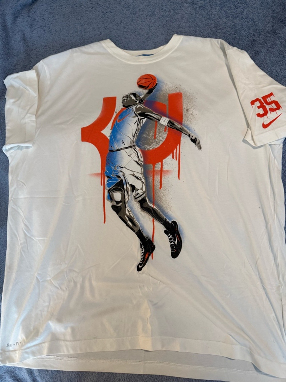 Nike White Graphic KD Dunk Tee with Orange & Blue Accents xxl